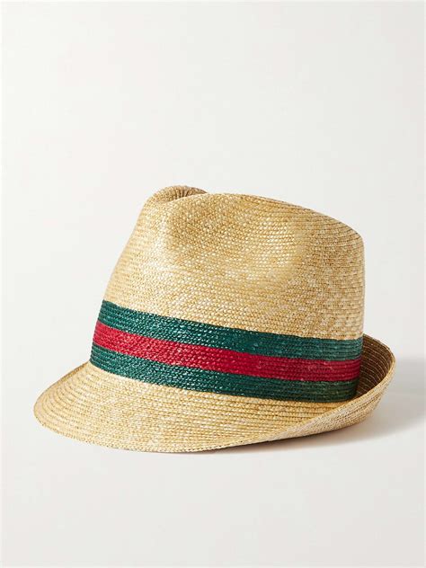 gucci natural straw fedora|GUCCI Striped straw fedora .